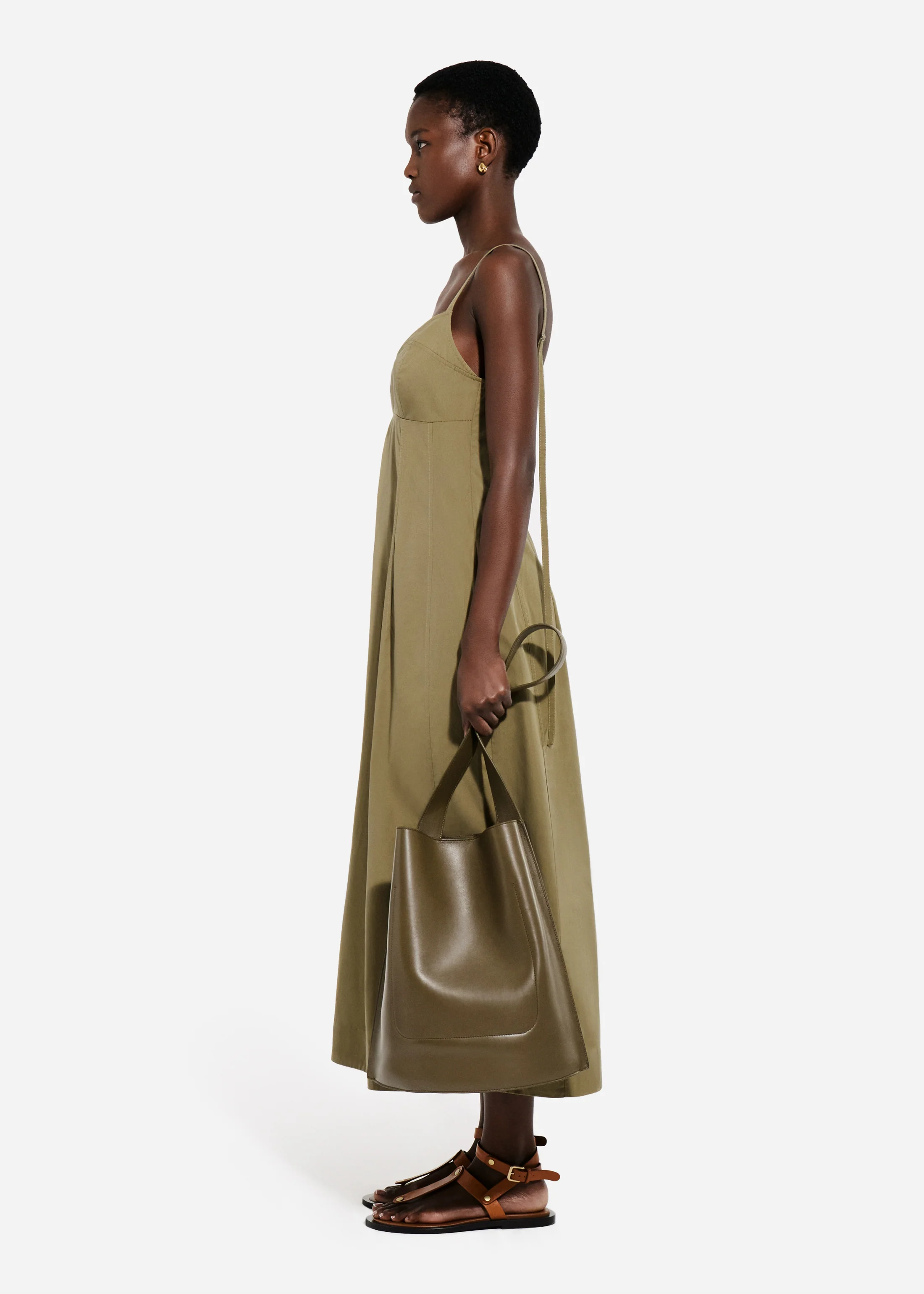 Bustier Midi Dress in Cotton Poplin - Aloe - Image 3