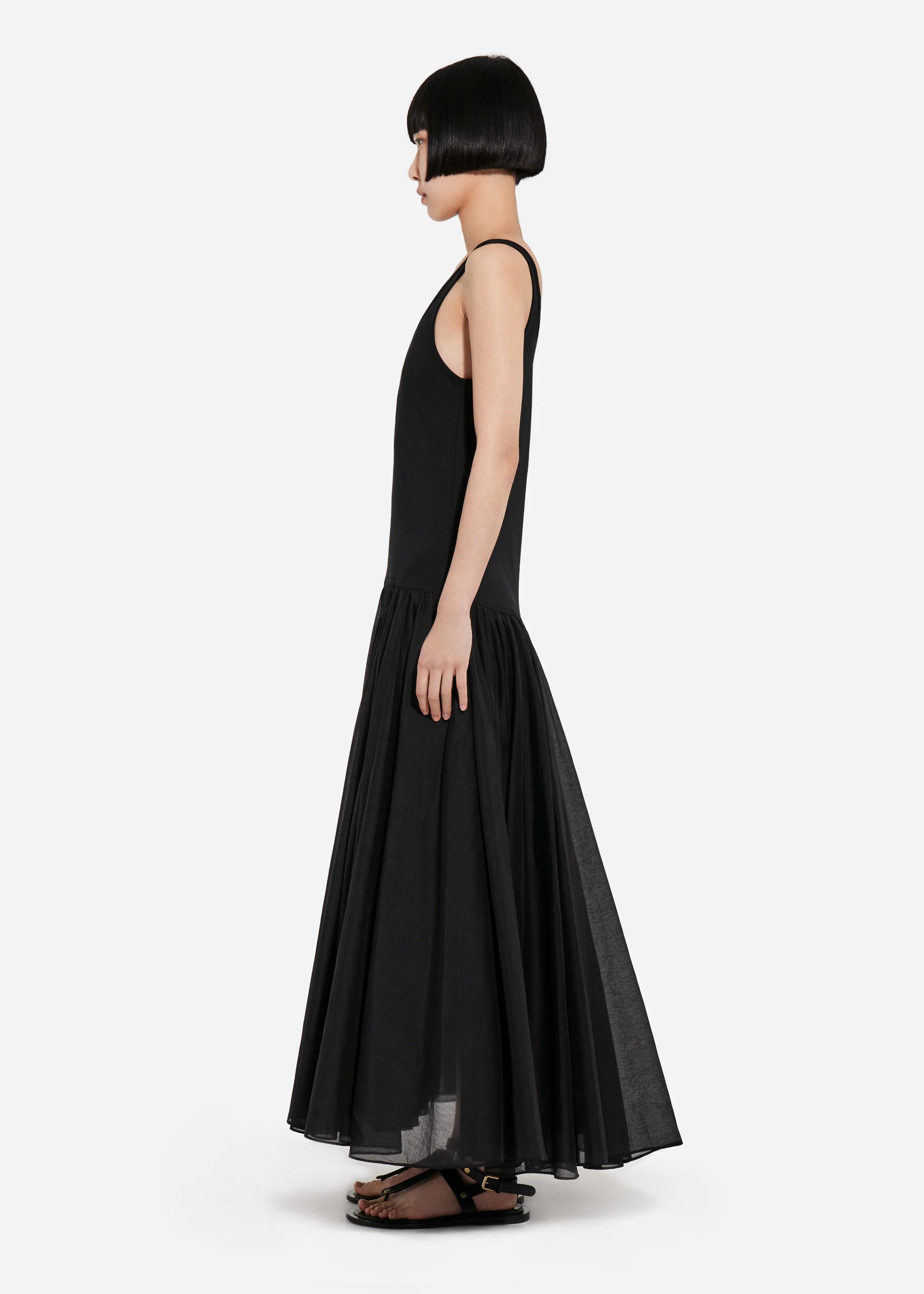 Crinoline Double Layer Dress in Cotton Silk Voile - Black - Image 2
