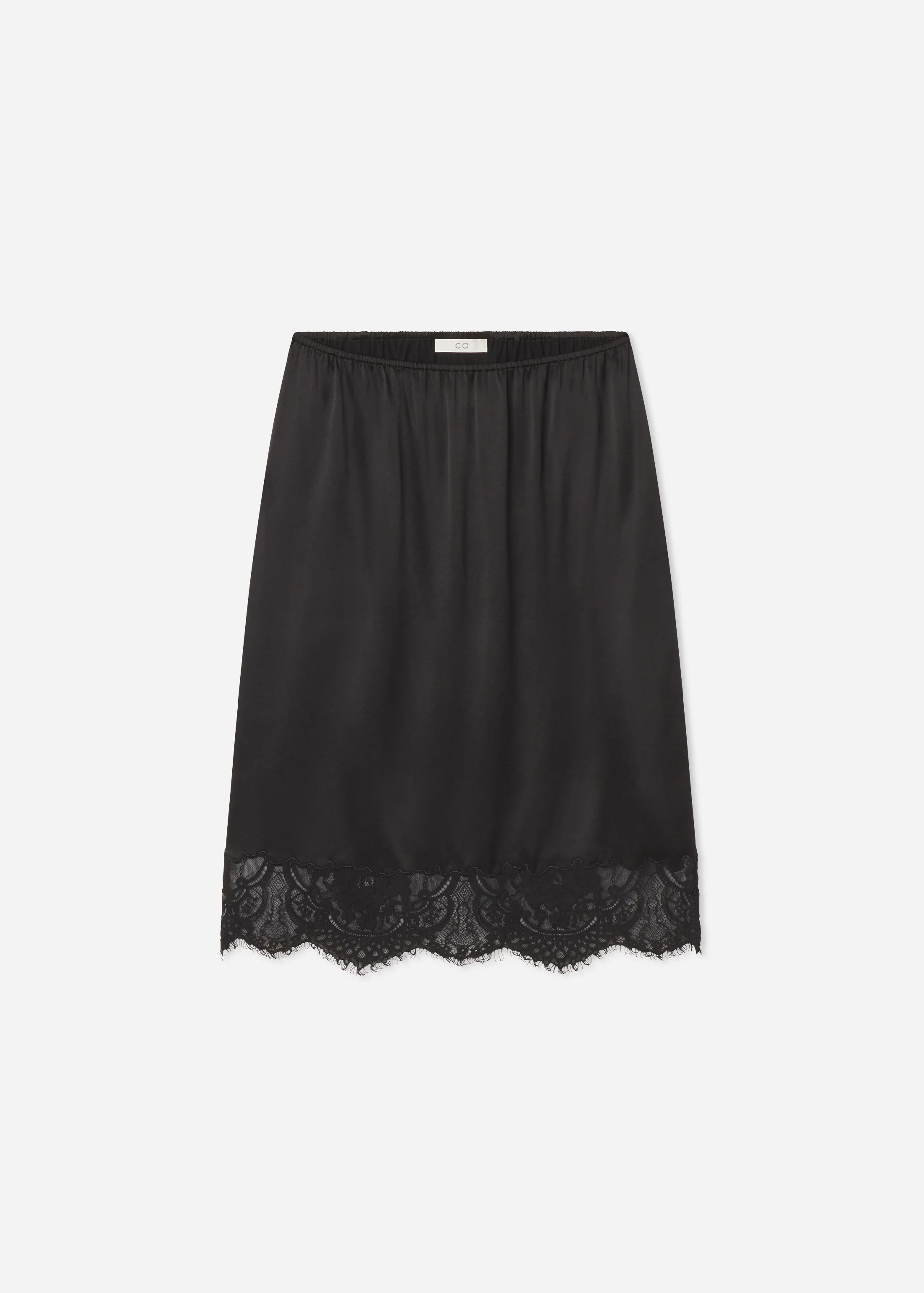 Lace-Trimmed Slip Skirt in Silk - Black - Image 4