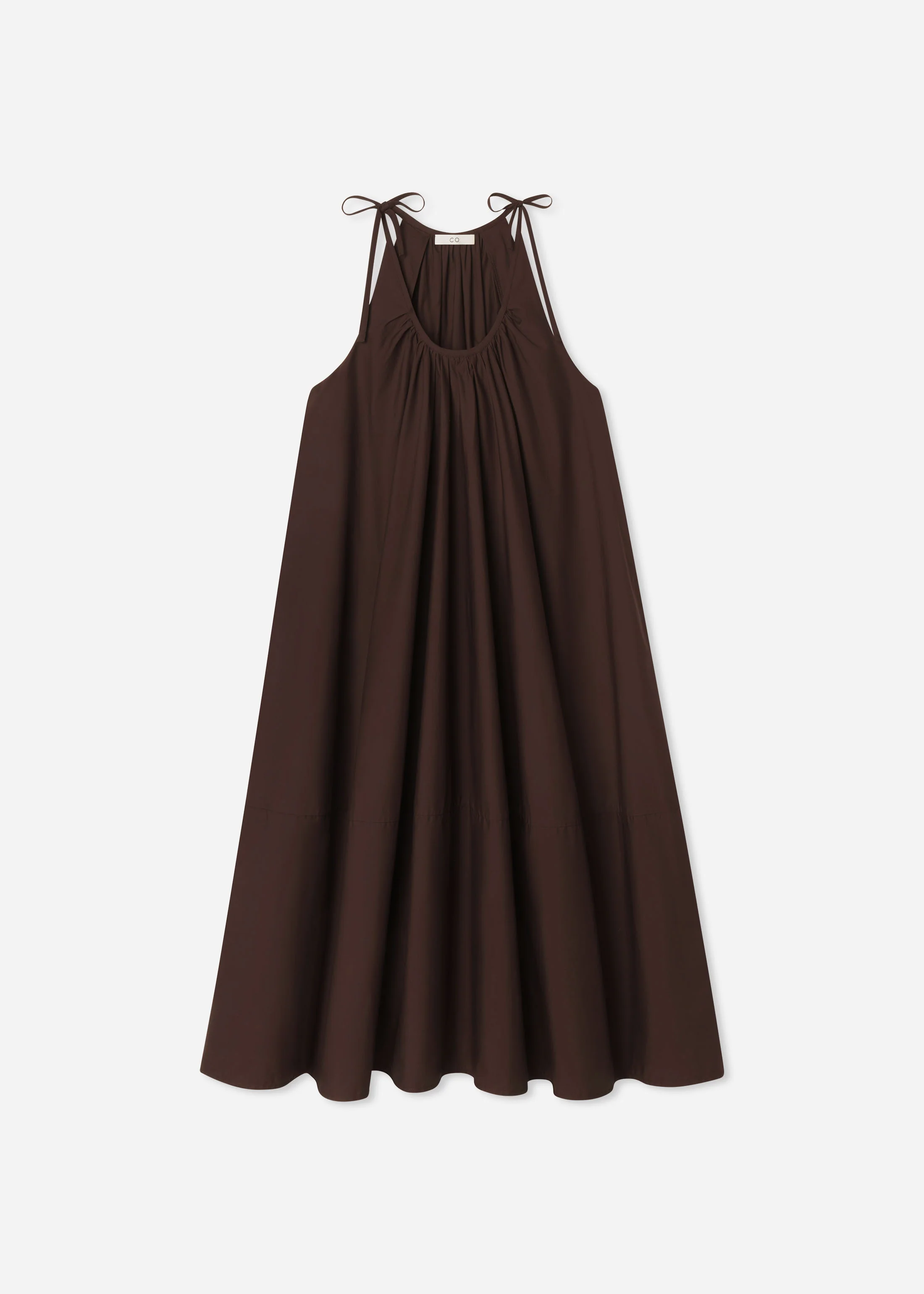 Gathered Halter Dress in Cotton Poplin - Chocolate - Image 4