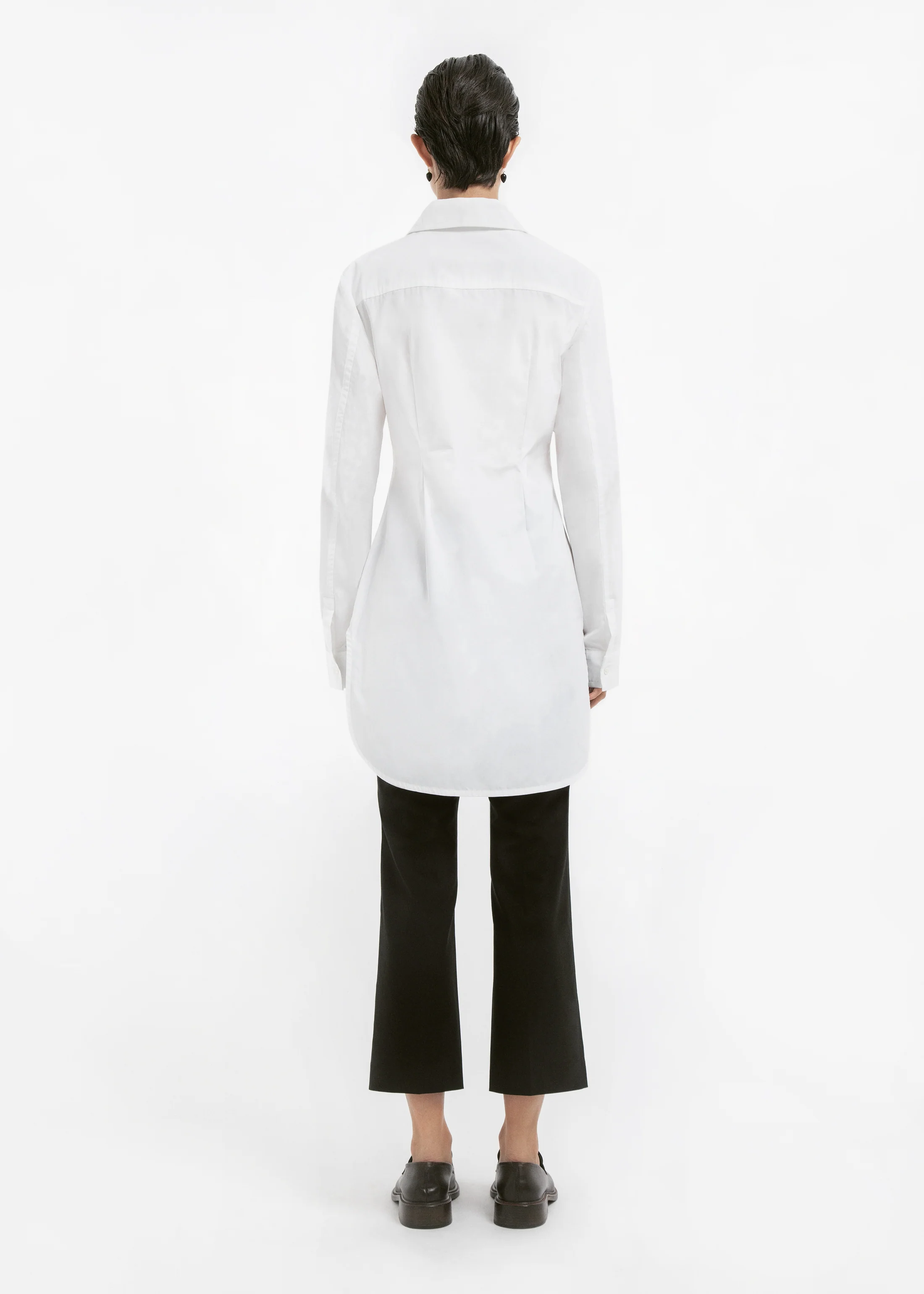 Cinched Button Down Shirt in Cotton Poplin - White - Image 3