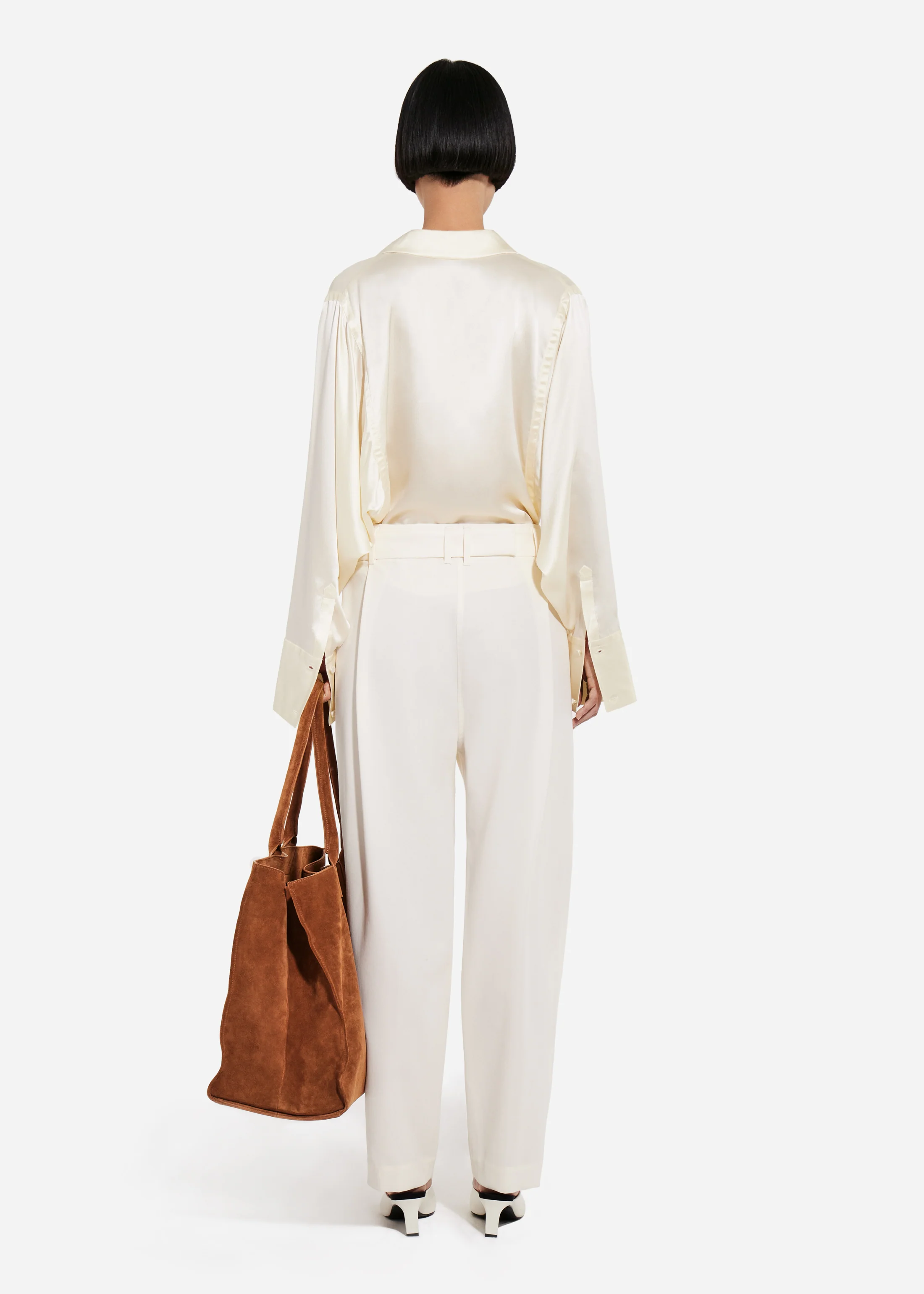 Belted Pleated Pant in Cotton - Milk - Image 4