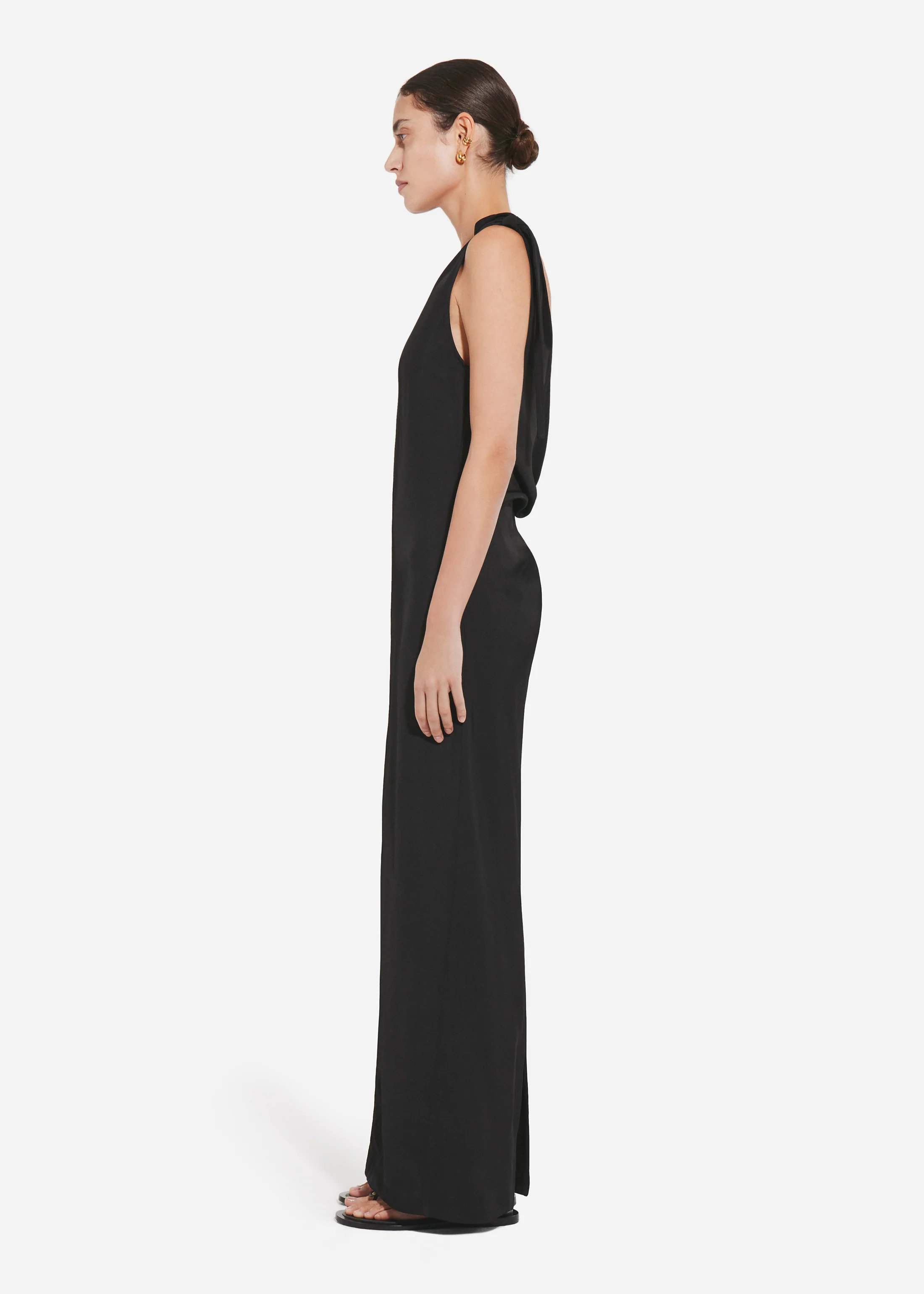 Pleated Slip Dress in Viscose Twill - Black - Image 3