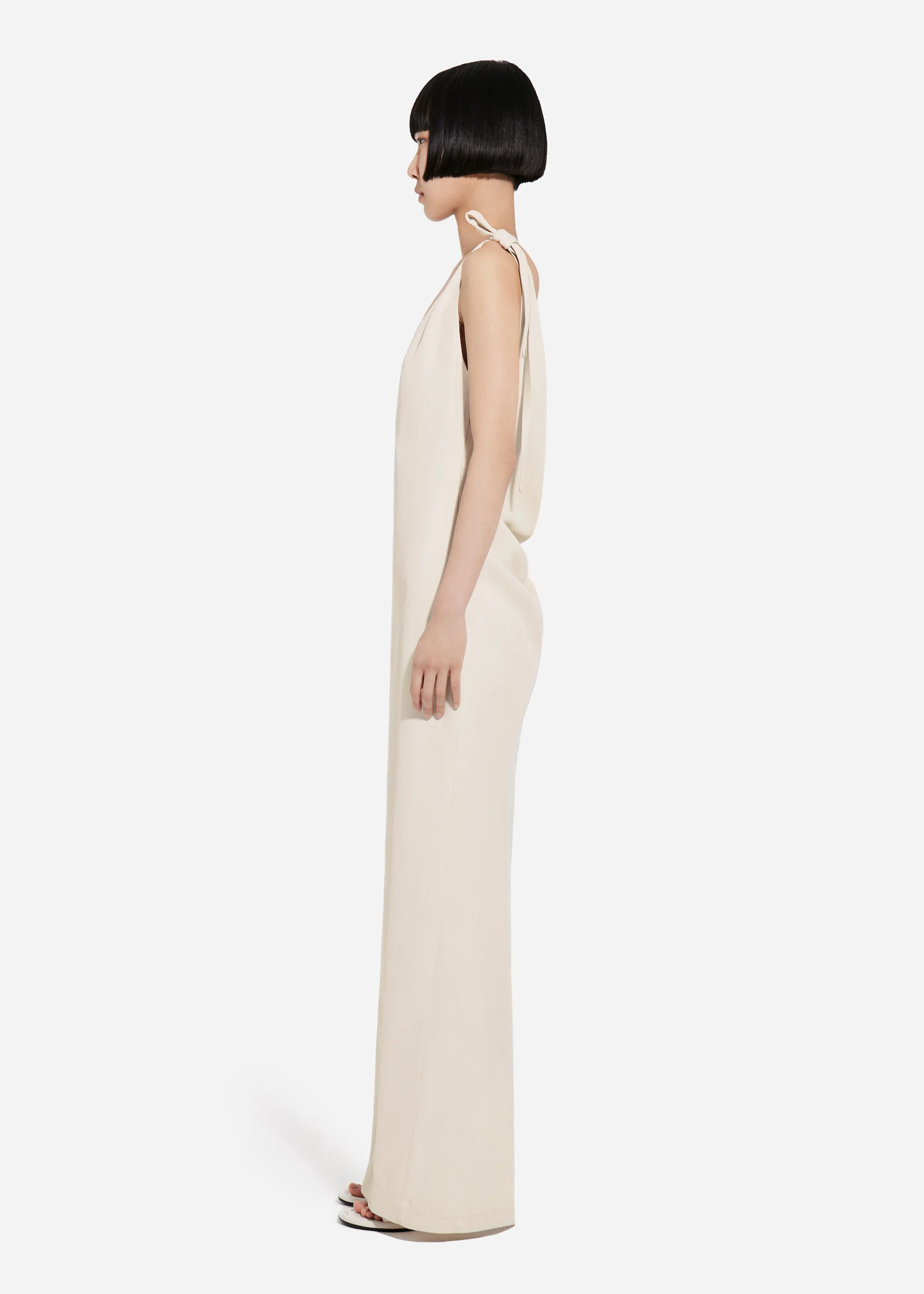 Pleated Slip Dress in Viscose Twill - Pearl - Image 4