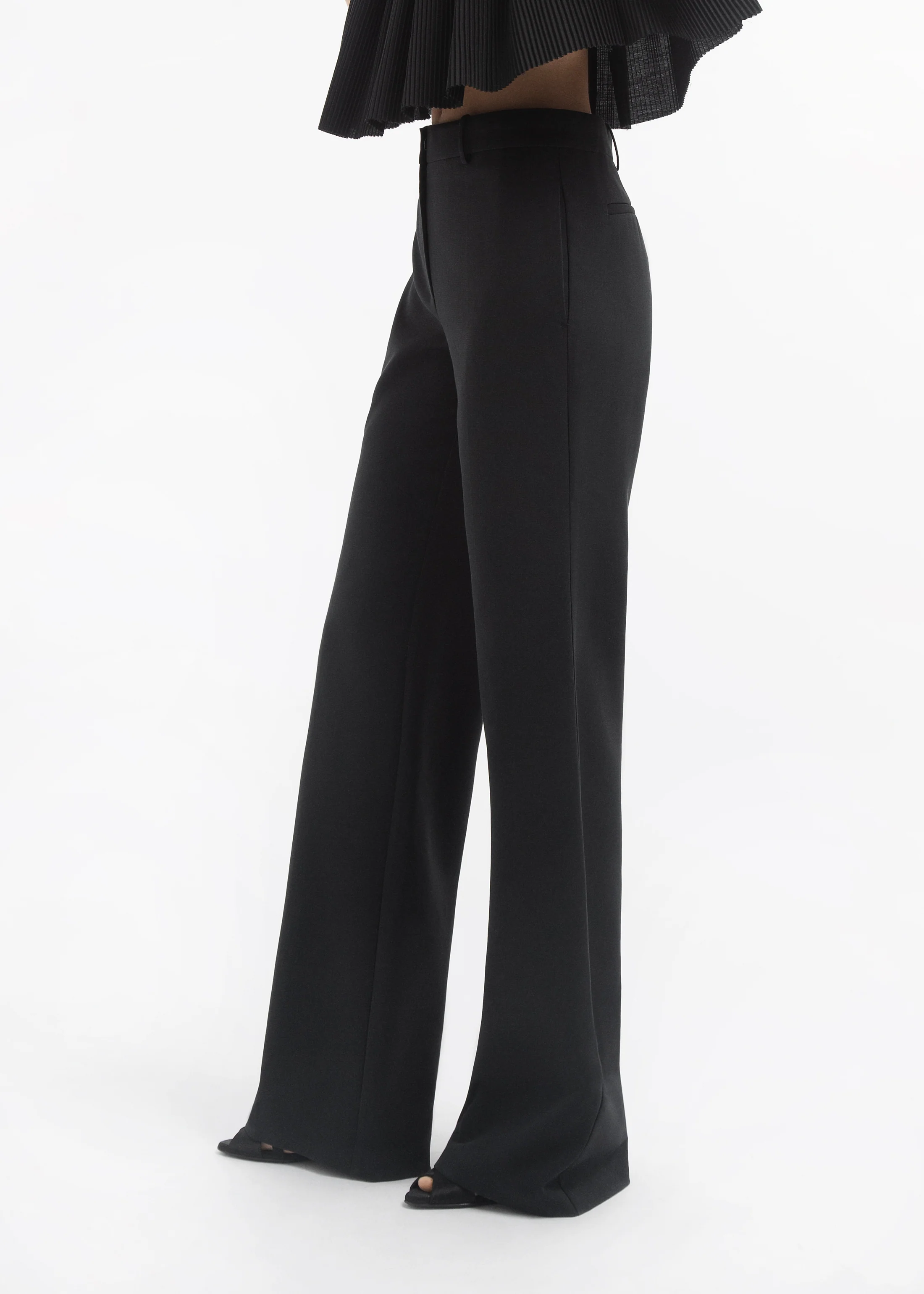 Wide Leg Trouser in Cotton - Black - Image 3
